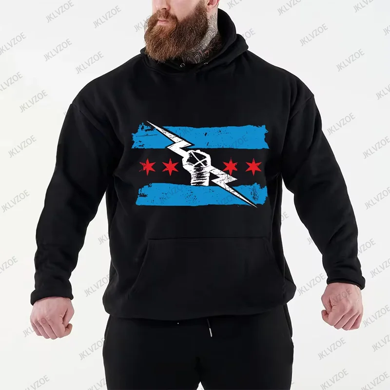 2024 Autumn Winter New Men's Famous Wrestler Return of CM Punk Men's Black Hoodie Street Sports Casual Pullover Oversized Hoody