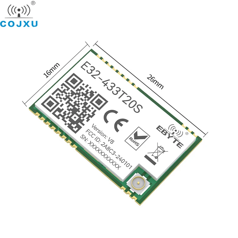 Imagem -02 - Módulo sem Fio Lora Long Range Transmissor de Dados 5km 433mhz 20dbm Smd Ipex Conector do Furo do Selo E32433t20s 10 Pcs