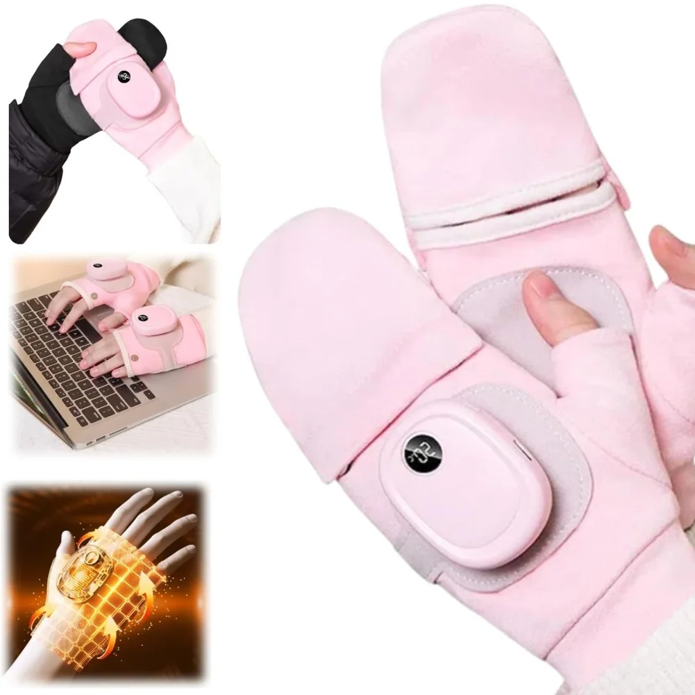 

For Winter Users Graphene Heating Gloves USB Charging Intelligent Electric Heating Gloves Knitting Wool Material 1 Pair