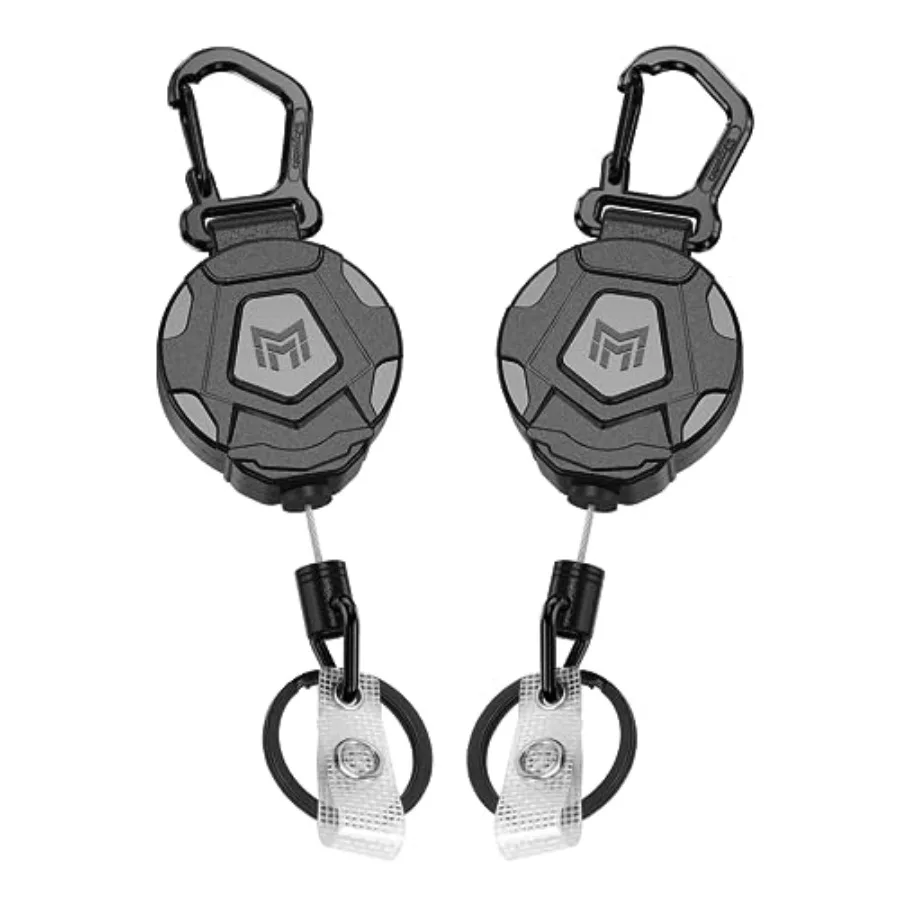 Retractable Keychain, Heavy Duty Carabiner Badge Holder, Tactical ID Badge Reel Key Chain with 31.5" Steel Retractable Cord, 8.