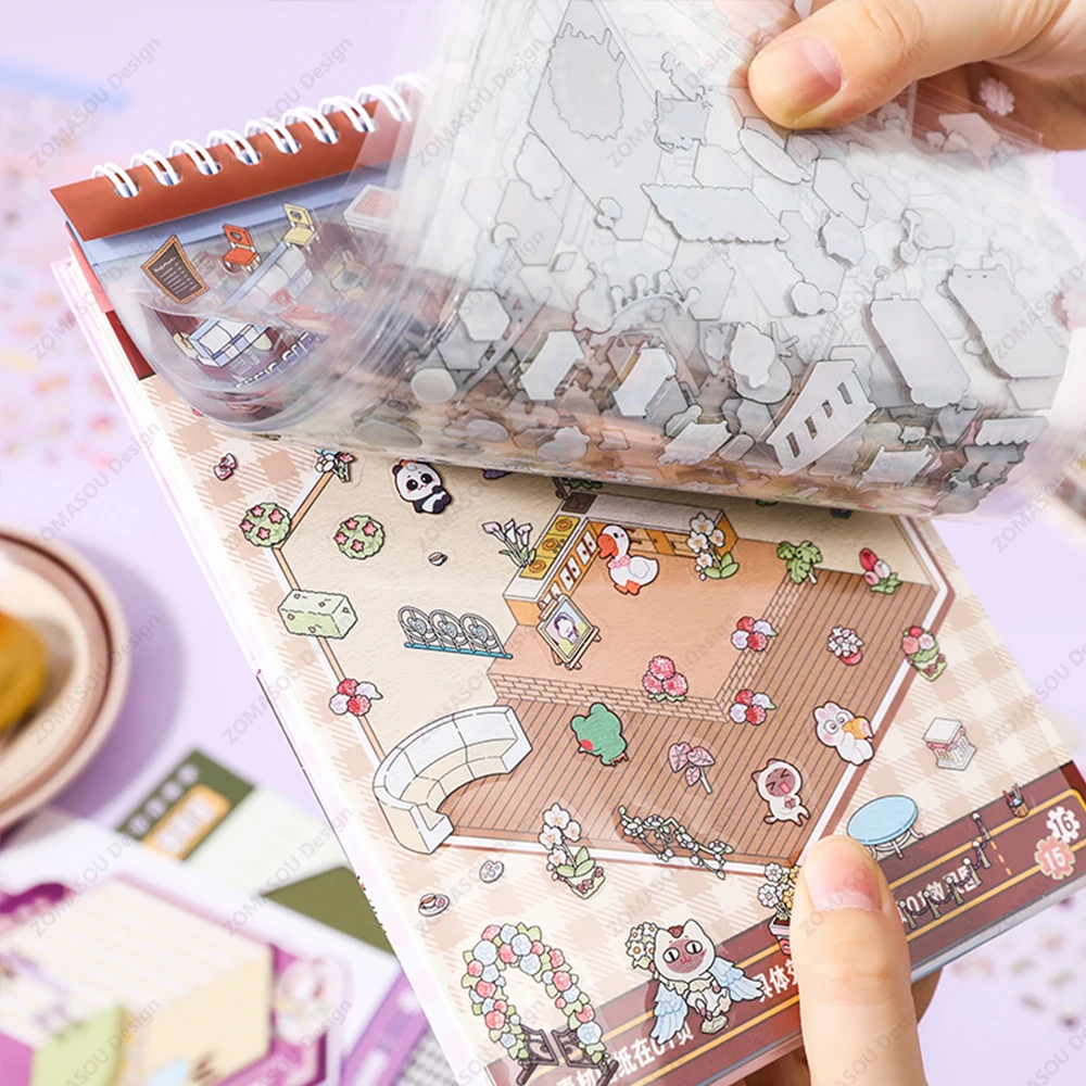 15IN1 3D Landscape Stickers Book 2.5d DIY Cabin Scene Sticker Birthday Gift for Child Kid