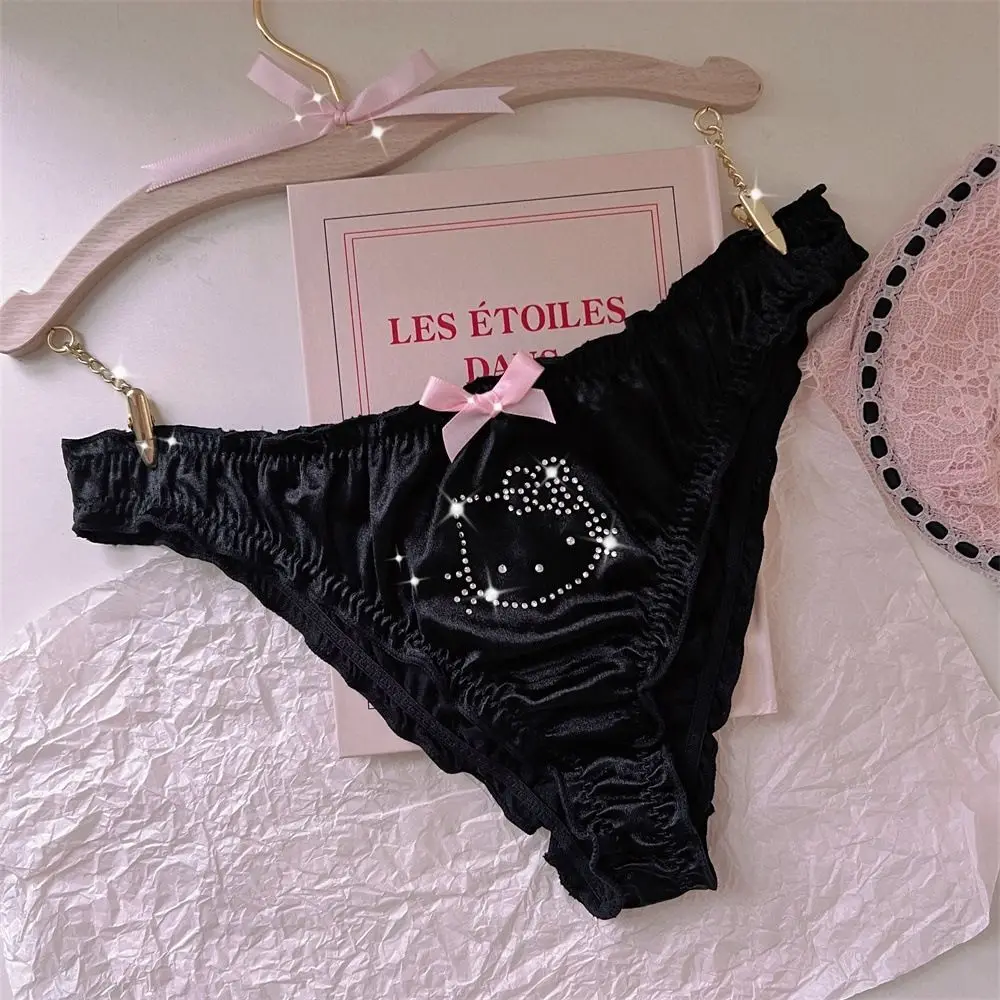 Hello Kitty Sparkling Diamond Pure Desire Diamond Gloss Silk Face Underwear for Girls Sexy Underwear Personalized Triangle Pants