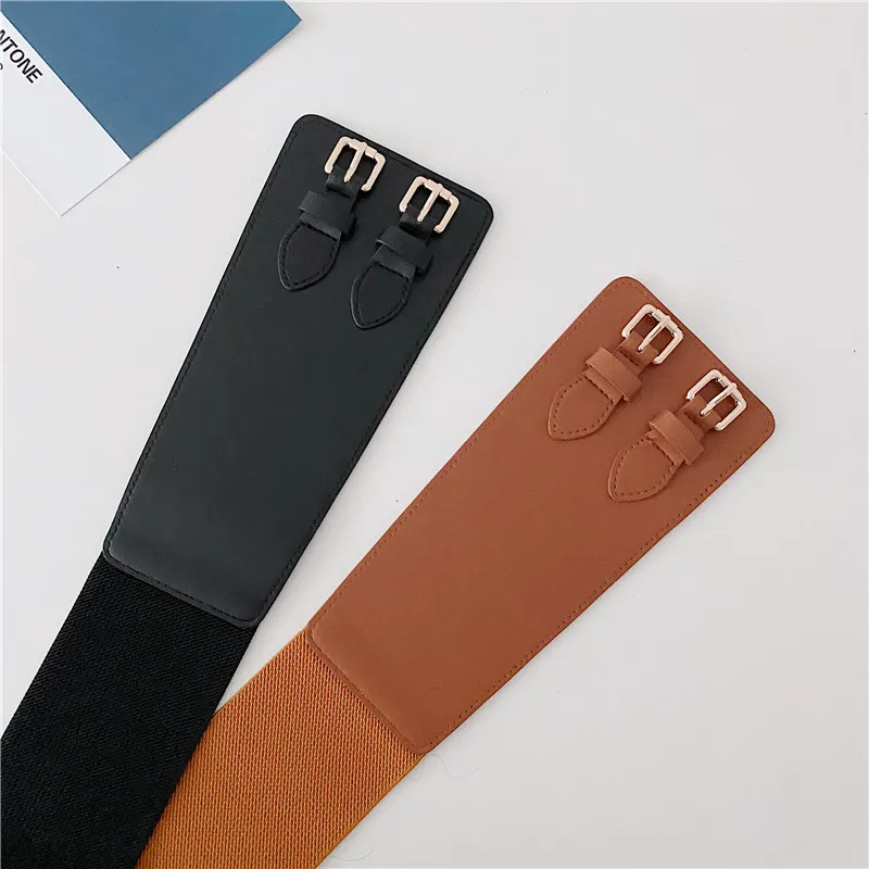 Cummerbunds واسعة للغاية لمعطف المرأة تمتد الخصر أسود بني اللون طبقة مزدوجة تصميم الخصر الأختام موضة مشد الفتيات #3