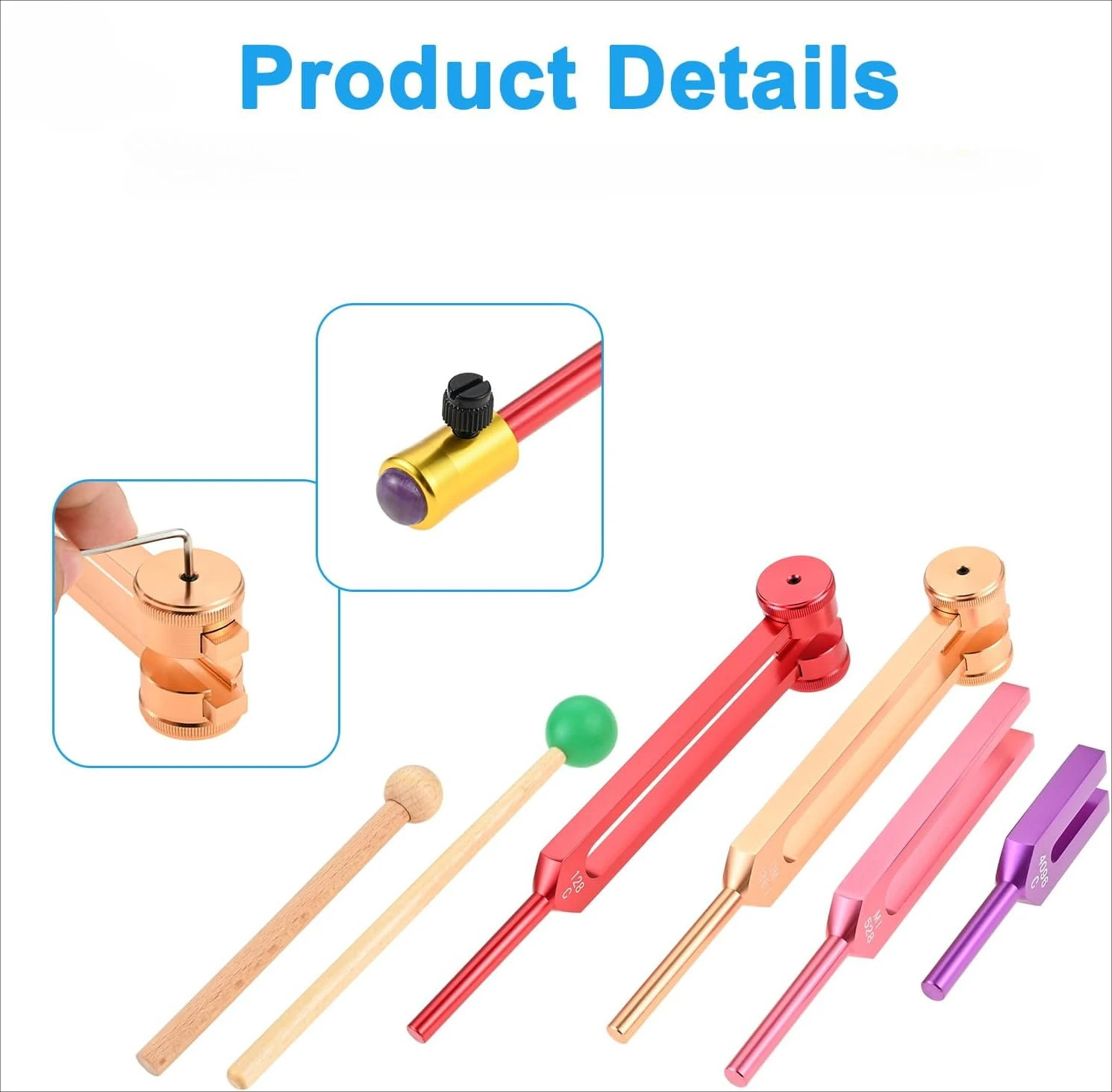 4Pcs Colorful Tuning Forks 128/OM136.1/MI 528/4096Hz Sound Healing Set for Musical Tuning Yoga Meditation SPA Aromatherapy