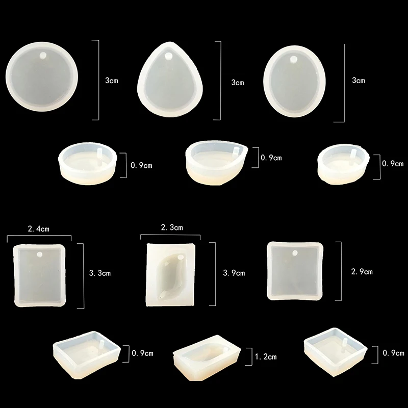 5Pcs/Set Keychain Silicone Mold Set Round Rectangle Pendant Jewelry Making Mould
