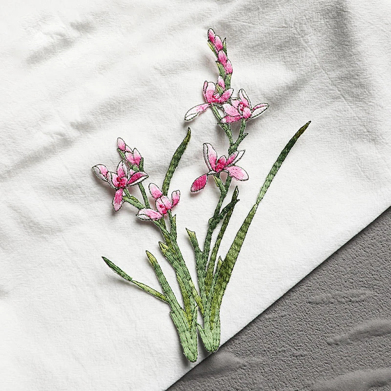 1 Piece Embroidered Cute Orchid Flower Design Patch Cute Iron On Patch for Clothing Jeans Jacket Decoration