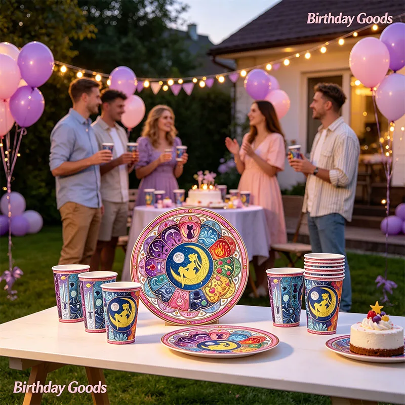 Cartoon Sailored Moons Themed Paper  Plate Cup Combination for Birthday Party Arrangement Gifts Decoration Packing Set view 3