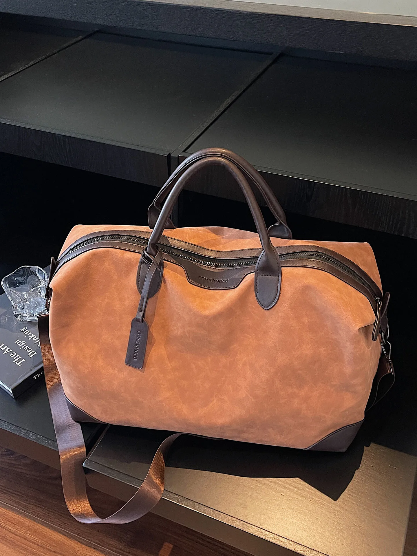 lightweight-short-trip-unisex-crossbody-bag-large-capacity-travel-bag-letter-pattern-soft-surface-pure-color-leisure-style