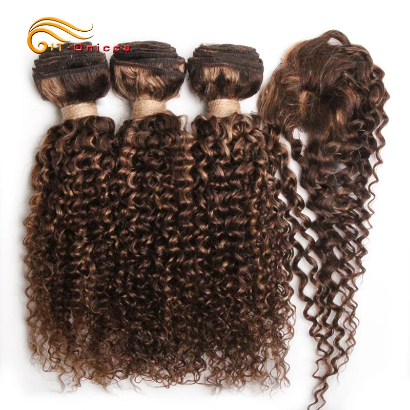 Short Kinky Curly Human Hair Bundles Natural Black Curly Bundles With Closure Brazilian Remy Hair Weaves 3 Bundles With Closure