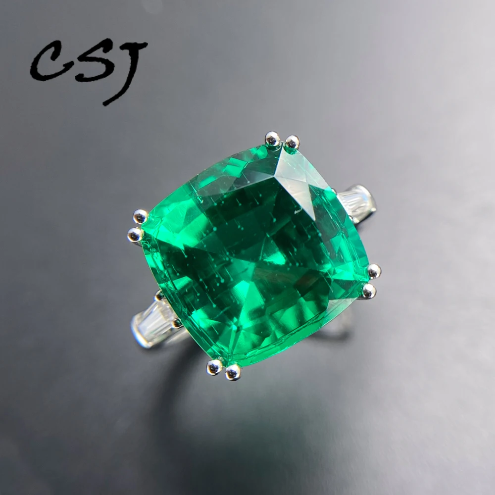 Trendy Lab Grown Colombia Emerald Rings Sterling 10K Gold Created Gemstone 12mm for Women Wedding Birthday Party Fine Jewelry