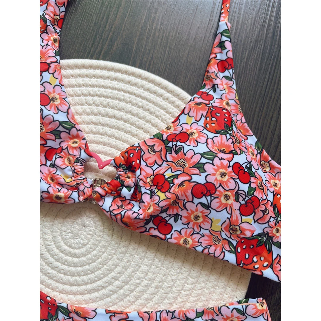 Sexy Blumenmuster, Neckholder-Bikini, brasilianischer Bikini, Damen-Badebekleidung, zweiteiliger Bikini, Badeanzug, Badebekleidung, Schwimmbikini V6048 – Detail 8