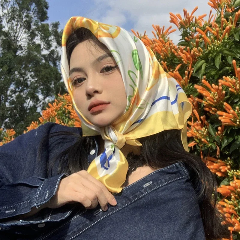 70 سنتيمتر مربع الليمون طباعة الأصفر مربع وشاح حريري عادية أنيقة رقيقة تنفس الرقبة المرأة يندبروف رئيس التفاف الأوشحة الشعر 2025 #3