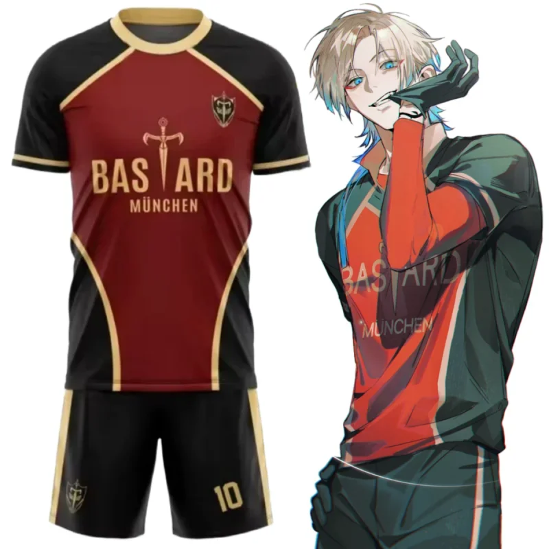 

Anime Blue Lock Kaiser Shirt Cosplay Costumes Bastard Munchen #10 Michael Kaiser Football Shirts Shorts Set 3D Printing