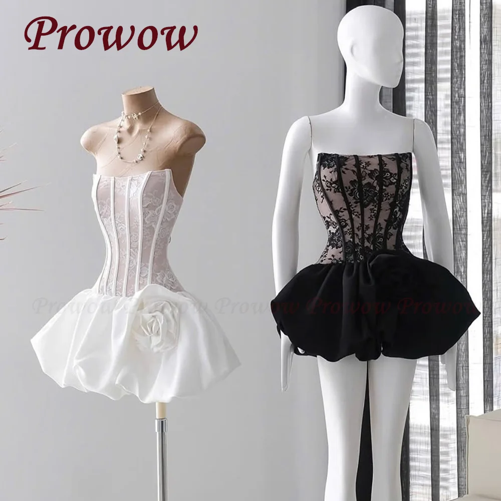 

Prowow Элегантное кружевное драпированное короткое свадебное платье без бретелек без рукавов трапециевидной формы пышное мини-свадебное платье с цветочным принтом по индивидуальному заказу