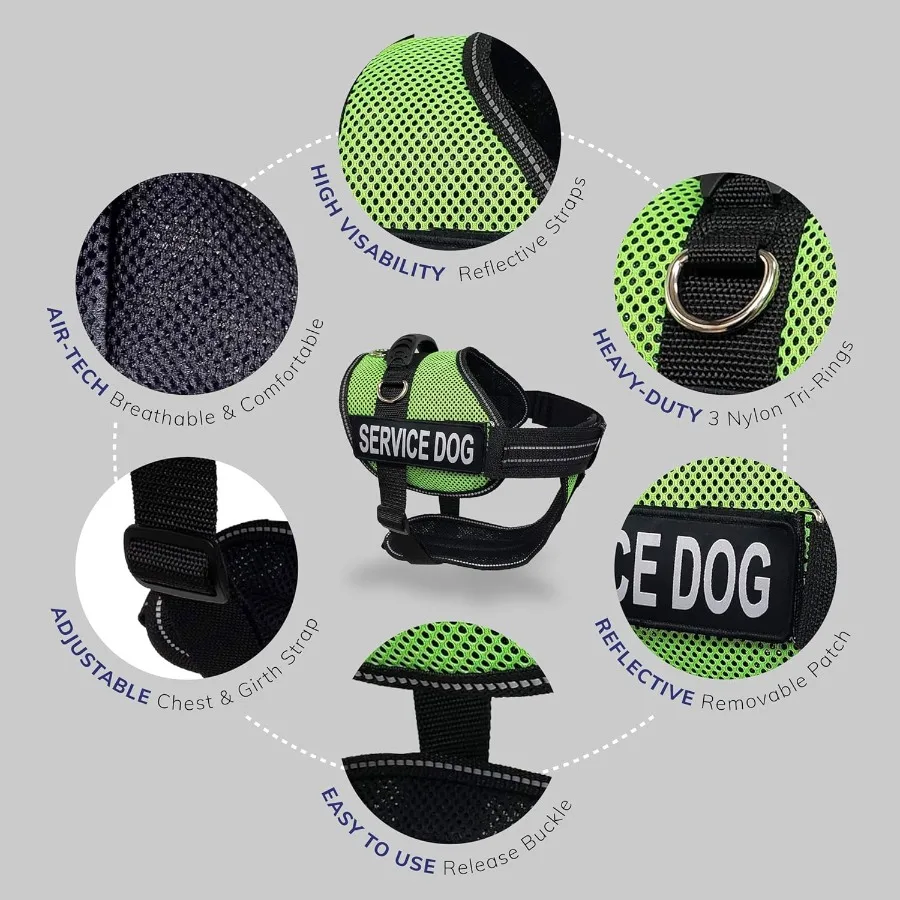 ActiveDogs Full Service Dog Kit - Small Lime - Service Vest Harness with Handle ID Holder ADA Cards Medical Alert Keychain Leas