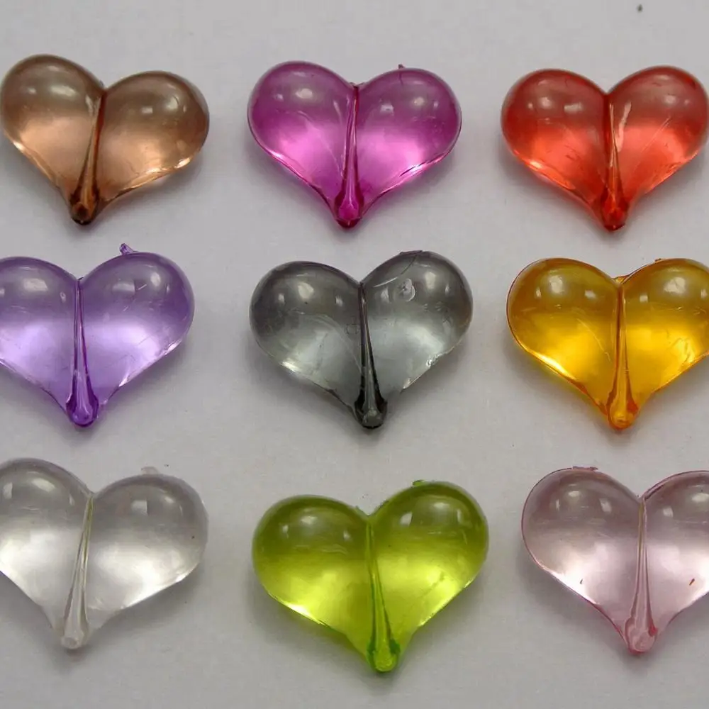 25 Mixed Color Transparent Acrylic Puffy Heart Charm Beads 22X16mm