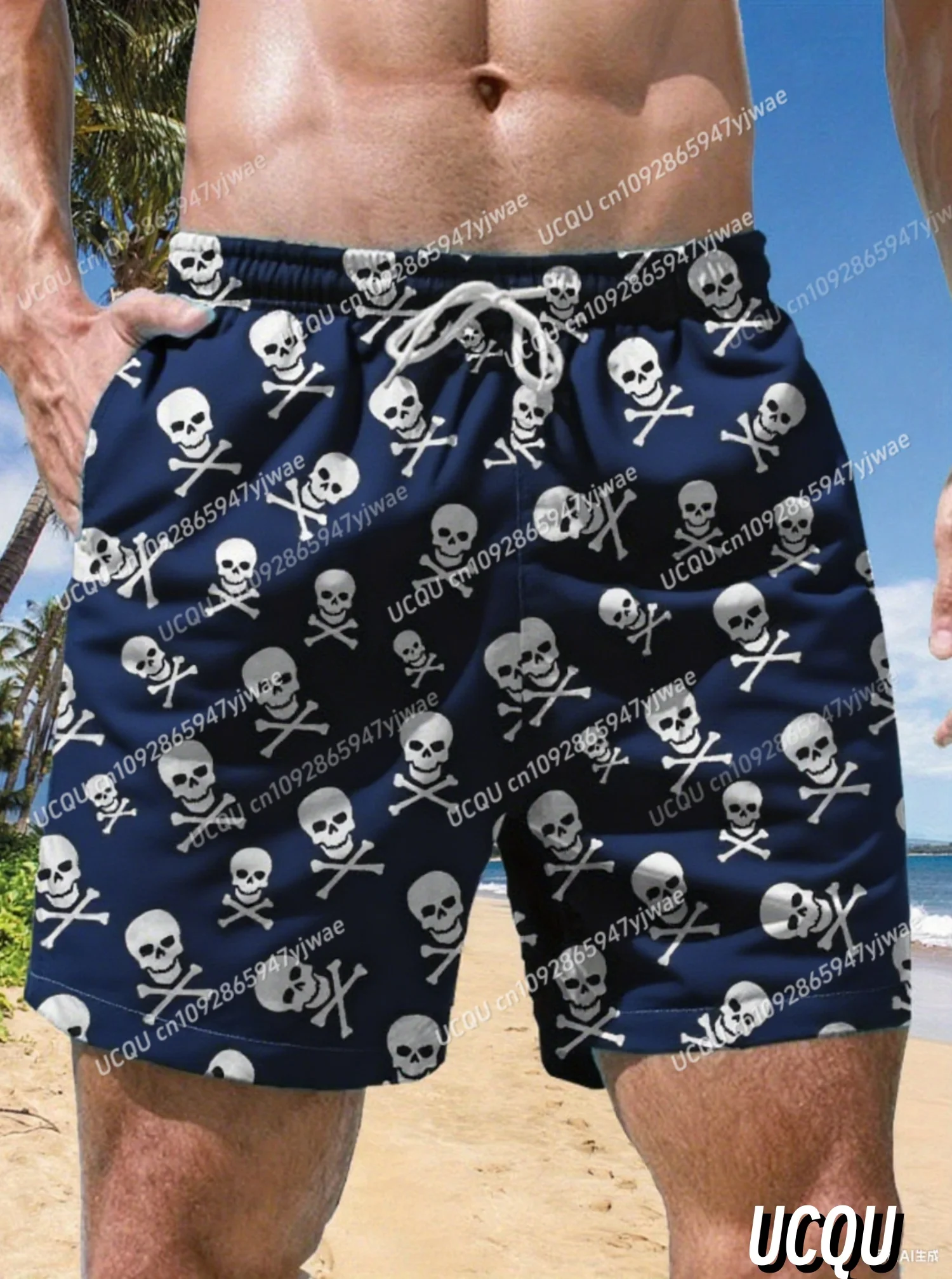 

Лето 2022, мужские шорты для плавания с принтом черепа, мужские шорты, быстросохнущие гавайские пляжные шорты, мужская одежда
