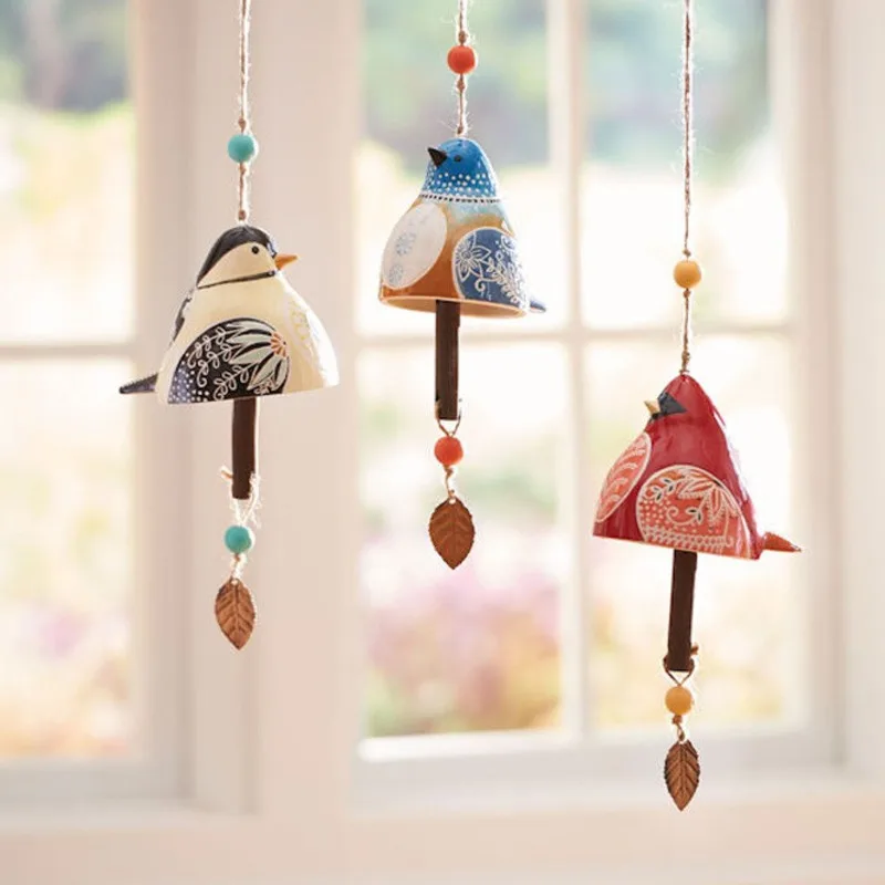 Red Bird Resin Wind Chime Bell Hanging Ornament Outdoor Garden Home Courtyard Patio Decoration Gift Handmade Door