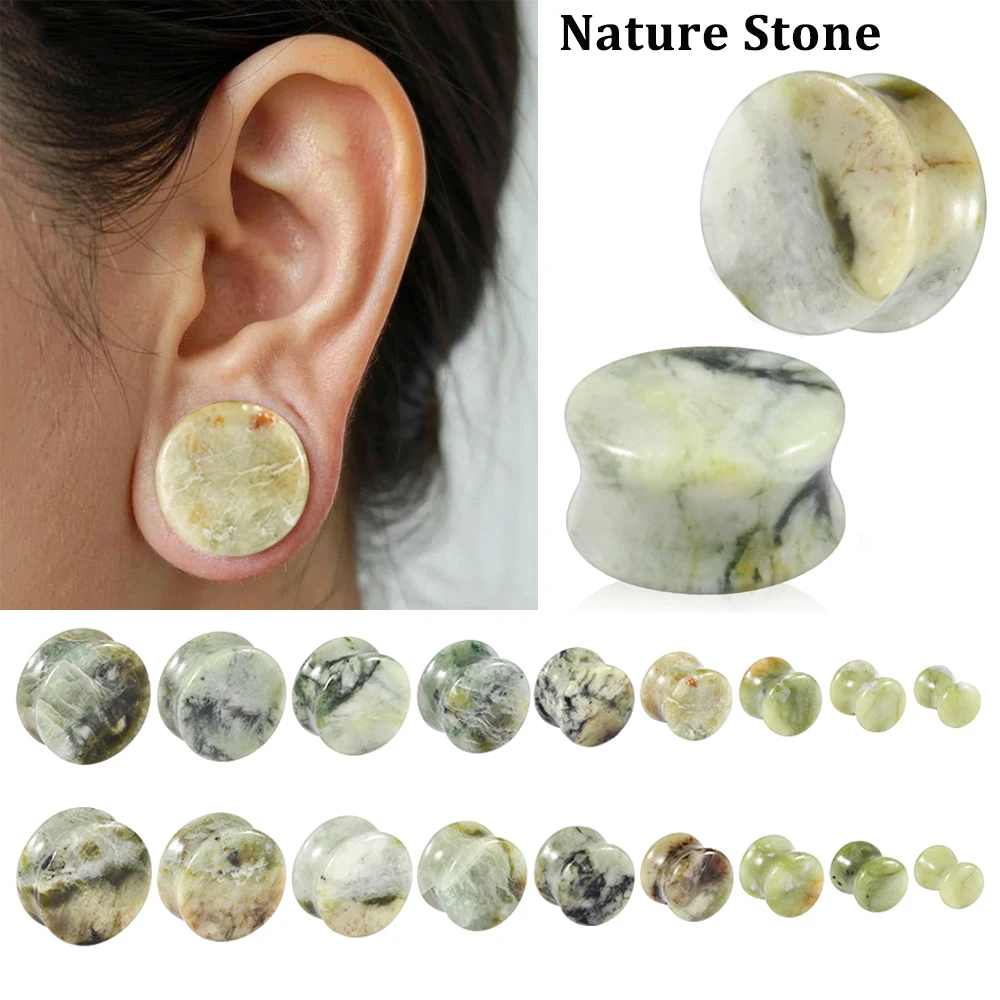 1-2PCS Nature Green-yellow Jade Stone Ear Plug Randow Solid Waist Ear Gauge Stretcher Piercing Ear Expansion Ear Tunnel  Saddlle