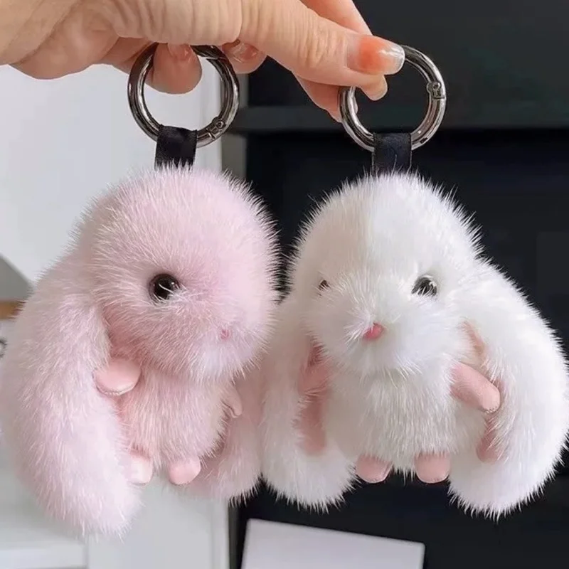 

Kawaii Bunny брелок для ключей, плюшевая сумка, подвеска из искусственной норки, кролик, мини-плюшевая кукла, милый подарок для девочек, украшение для детской сумки