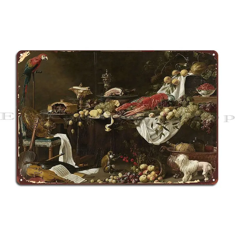 Banquet Still Life Adriaen Van Utrecht Metal Sign Retro Garage Cinema Designing Club Tin Sign Poster