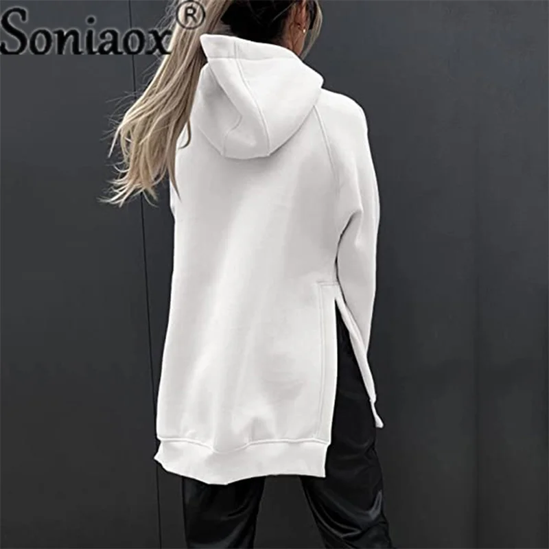 Outono e inverno 2022 cor sólida tripulação pescoço moletom feminino hoodies com capuz casual solto estilo manga comprida roupas casaco