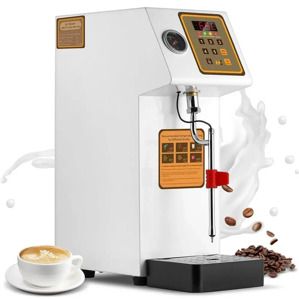 

Commercial Electric Milk Frother Machine 4L Boiler Fast Ready Powerful Steam Output Espresso 10-Min 1-Min Preset Temperature