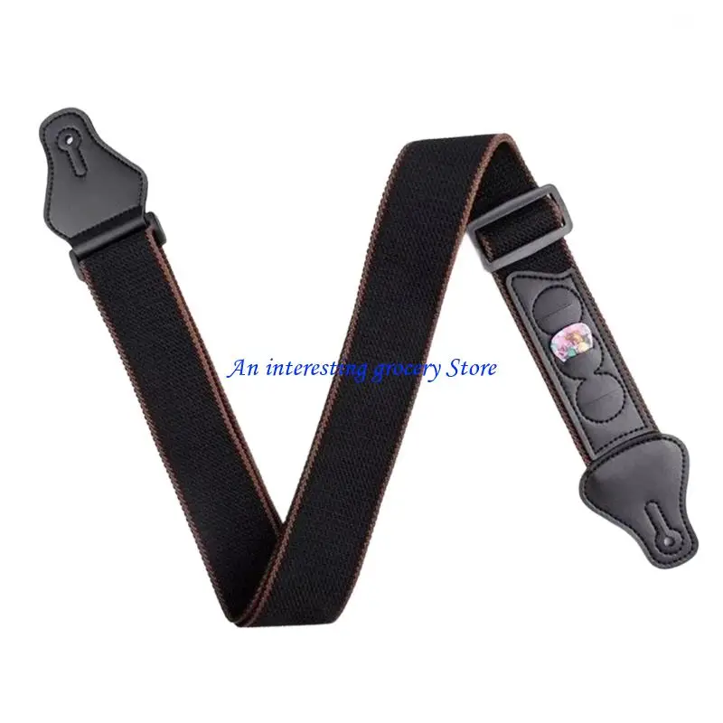 652D Verstellbarer Gitarrengurt mit Plektrumhalter für Gitarrenbass, 5,1 Breite, bequemer Gitarren-Schultergurt aus Baumwolle – Detail 9