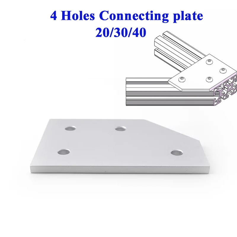 2pcs 4 Holes 90 Degree Joint Board Plate L-type Corner Angle Bracket Connection Joint for 2020 3030 4040 Aluminum Profile Silver
