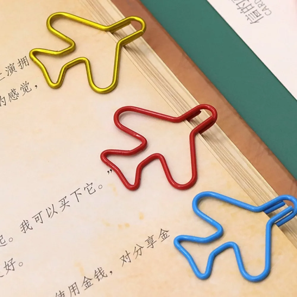 10pcs Metal Memo Airplane Paper Clip Clip-on Index Bookmark Metal Paper Clips Creative Airplane Shape Creative Bookmark Clip