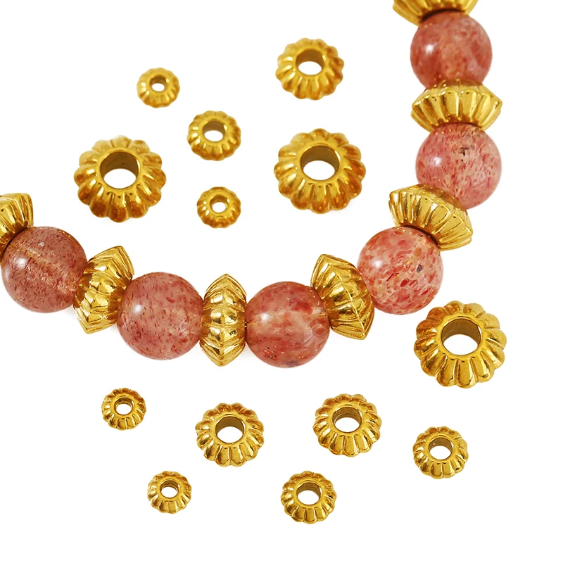10 unidades de cuentas sueltas de acero inoxidable con forma de calabaza, de 4/5/6/8 mm, y cuentas espaciadoras con forma de linterna, para la creación de pulseras, trabajos de costura y accesorios de joyería.