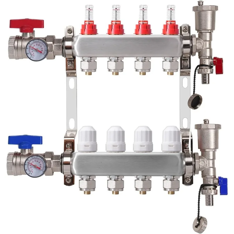 4-Branch Radiant Heat Manifold,MRPLUM Stainless Steel PEX Manifold with Compatible Outlets for Hydronic