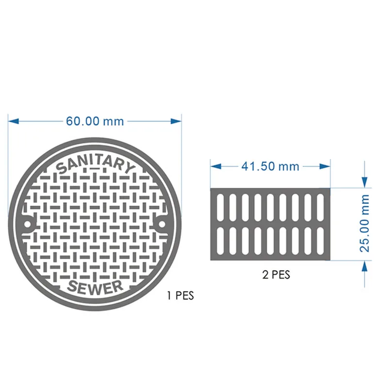 Rc Model Manhole cover and drainage grate etched metal parts for 1/14 or 1/16 model scenes, 225