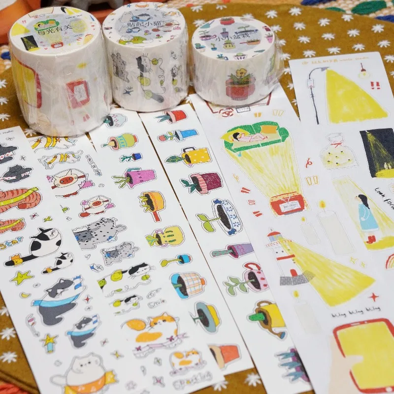 Wanle Studio About Light Small Potted Plant Die Cut Yupo Washi Tape Craft Supplies DIY Scrapbooking Card Making Decor Sticker