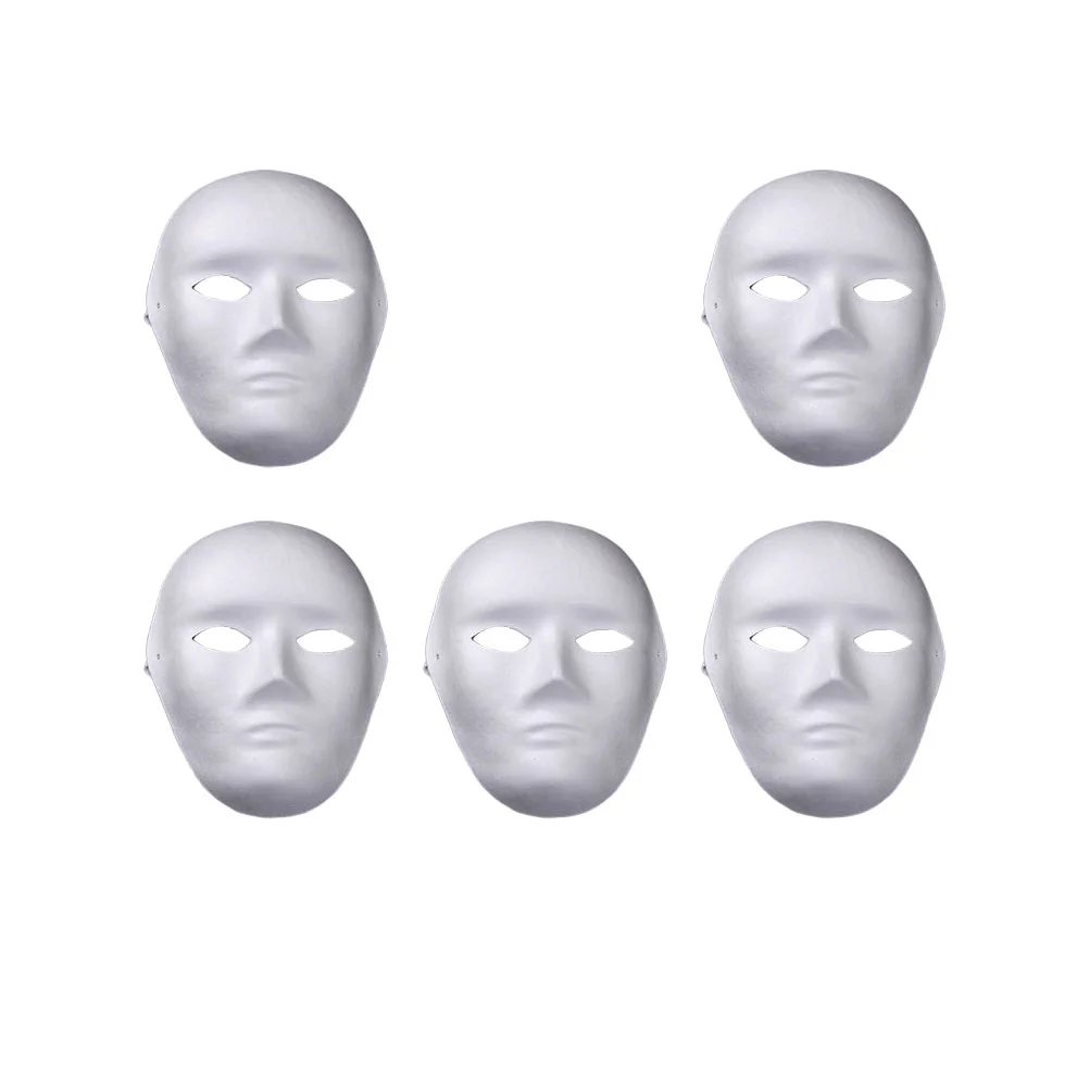 Máscara facial blanca lisa, 5 piezas, papel pintado a mano, disfraces de Mascarada