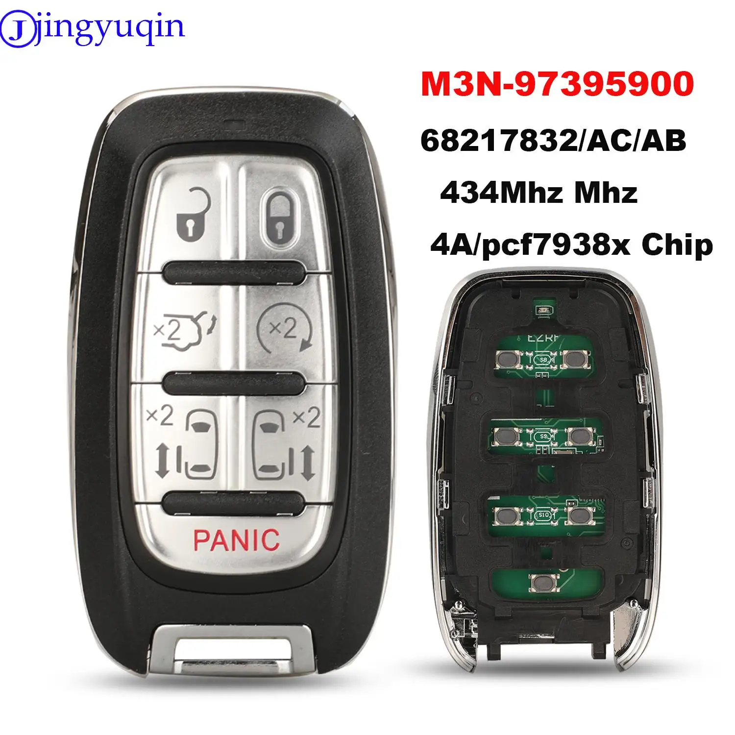 

jingyuqin 434Mhz 4A/pcf7938x Remote Smart Car Key For Chrysler Voyager Pacifica 2017-2020 M3N-97395900 68217832/AC/AB