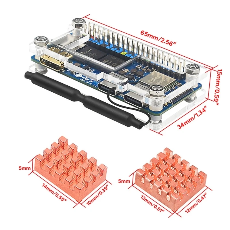 Funda acrílica transparente con disipadores de calor de cobre para Orange Pi Zero 2W, cubierta protectora, placa base, Protector de pantalla