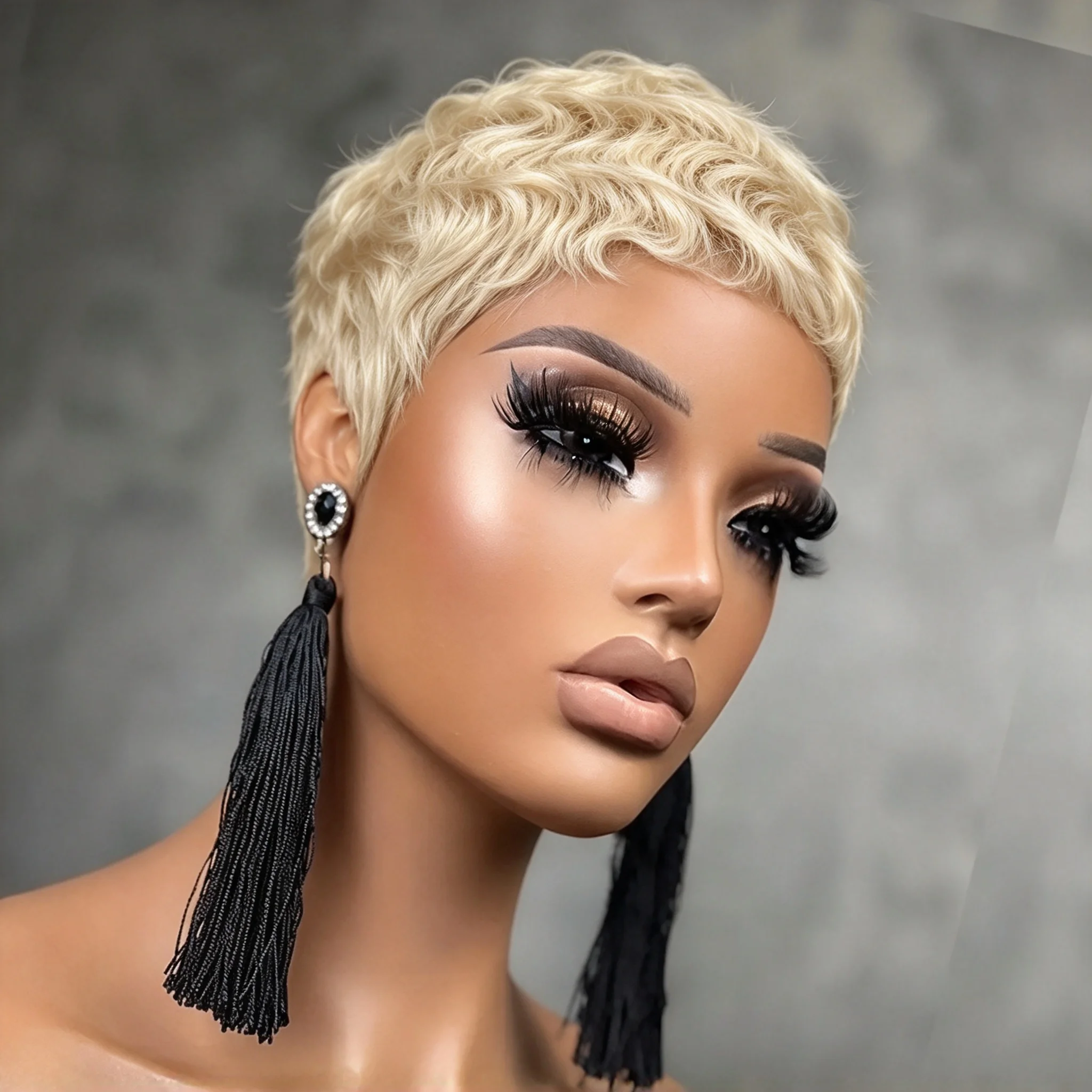 613 Blonde Glueless Short Pixie Wig Bowler Cut 13 Blonde Straight Soft Real Human Hair for Women Black Women 100%  Human Hair