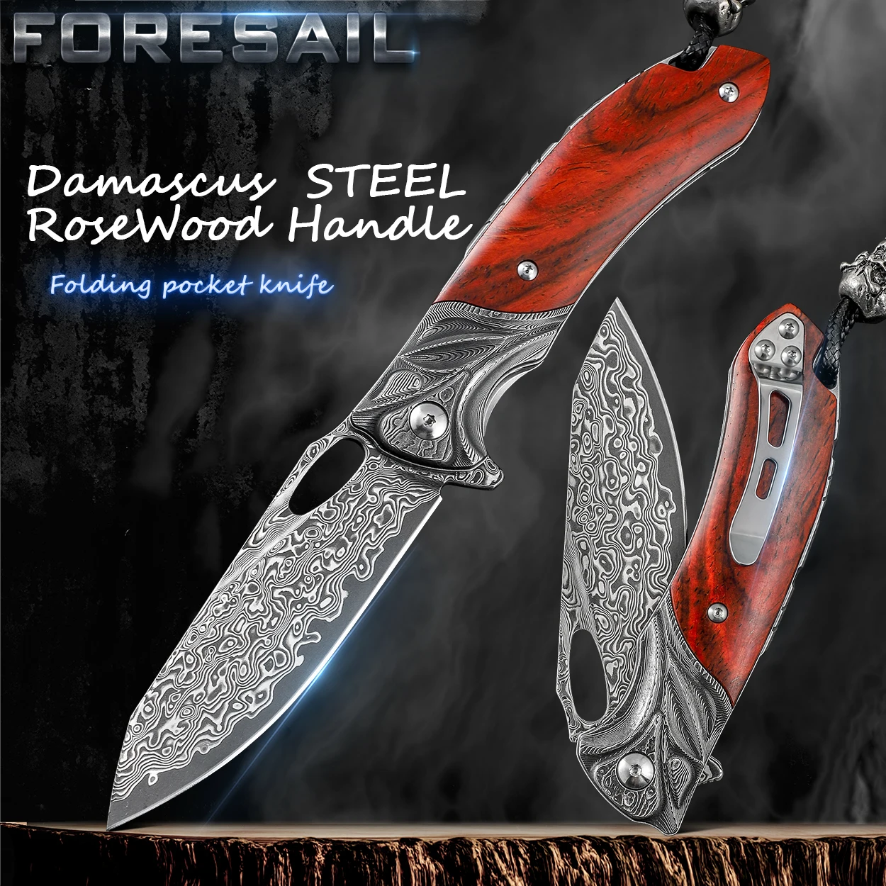 

FORESAIL Hand made Knife Japan VG 10 Damascus Steel Folding Knife Field Survival Outdoor Camping Fishing Folding Knife