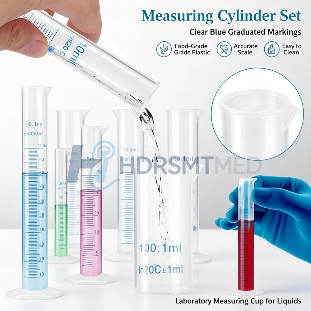 5-30PCS 10/25/50/100ml Plastic Graduated Cylinder Hexagonal Bottom Blue Tick Marks Tools for Chemistry Lab, School Lab, Etc