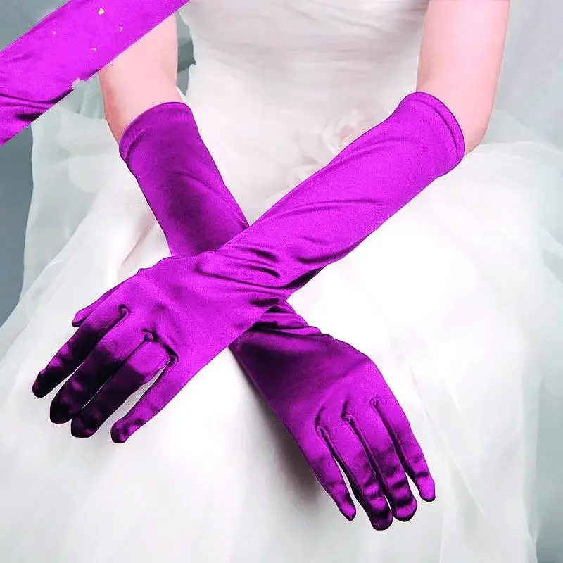 Mädchen bunte Oper Party Handschuhe Satin Eblow Länge voller Finger Halloween Kostüm Handschuhe Flapper Hochzeit Zubehör