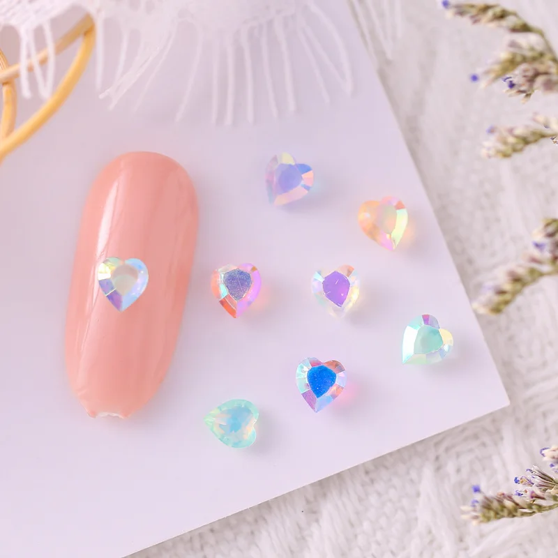 30/100Pcs Resin Imitation Glass Transparent AB Pointed Sole Heart Nail Art Rhinestone Jewelry 3D For DIY Aurora Manicure Diamond