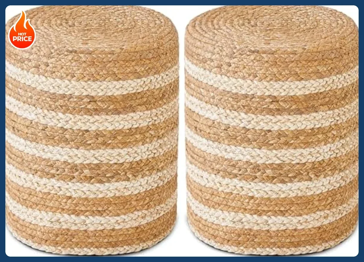 

[Hot Sale!]2Pcs Pouf Ottomans, Natural Seagrass Foot Stool, Hand Weaving Round Ottoman, Boho Decorative Seat, Jute Braided Pouff