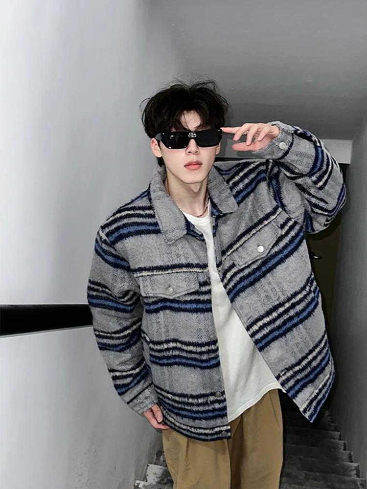 

Thiened Woolen Plaid Jaet Men's American Sle oulder irt Outerwear Autumn Winter Loose Fit Classic Cleanfit Design