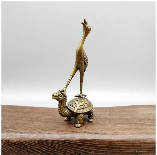 Antique brass turtle crane bronze ware, copper crane ornaments, craft gifts