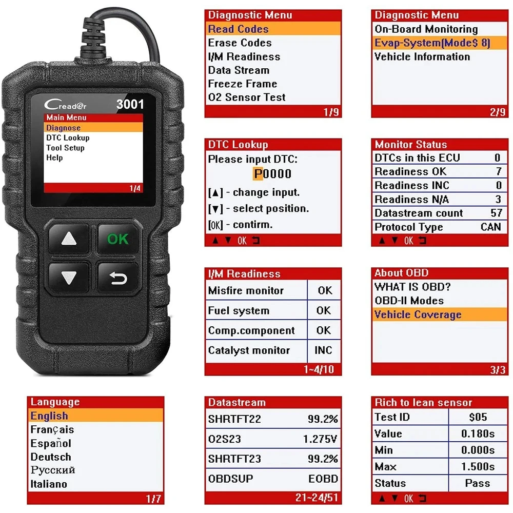 LAUNCH X431 Creader 3001 Auto OBD2 Scanner Motor-Batterietest Fehlercode-Lesegerät OBDII Diagnose-Tool pk ELM327 ab Baujahr 1996 – Detail 7