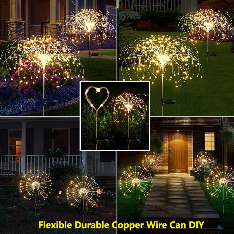 Imagem -05 - Firework Fairy Lights para Decoração de Jardim Lâmpada Solar Led ao ar Livre Impermeável Gramado Caminho Pátio Paisagem Modos