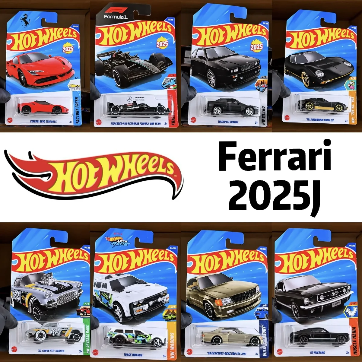 Hot Wheels Cars 2025J Ferrari Mustang Mercedes Benz F1 Honda Land Rover Ford Lamborghini 1/64 vehículos de juguete de modelo fundido a presión de Metal