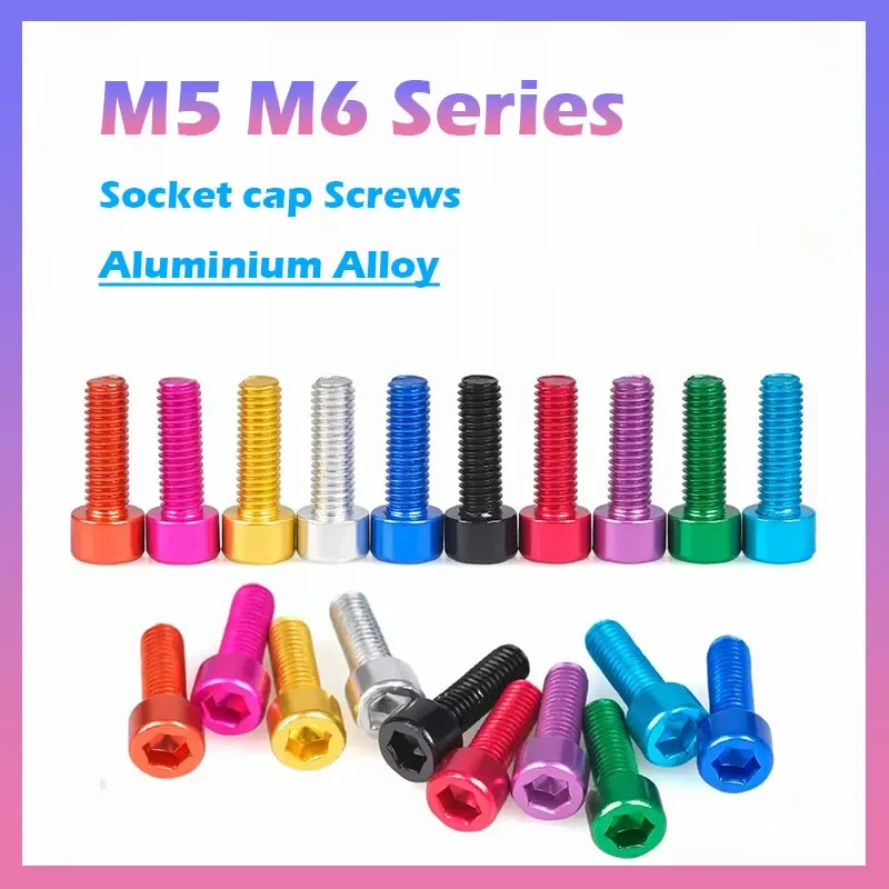 5Pcs M5 M6 Aluminium Alloy Hex Allen Key Cap Head Bolt DIY Anodised Socket Cap Screws Length 6mm~40mm