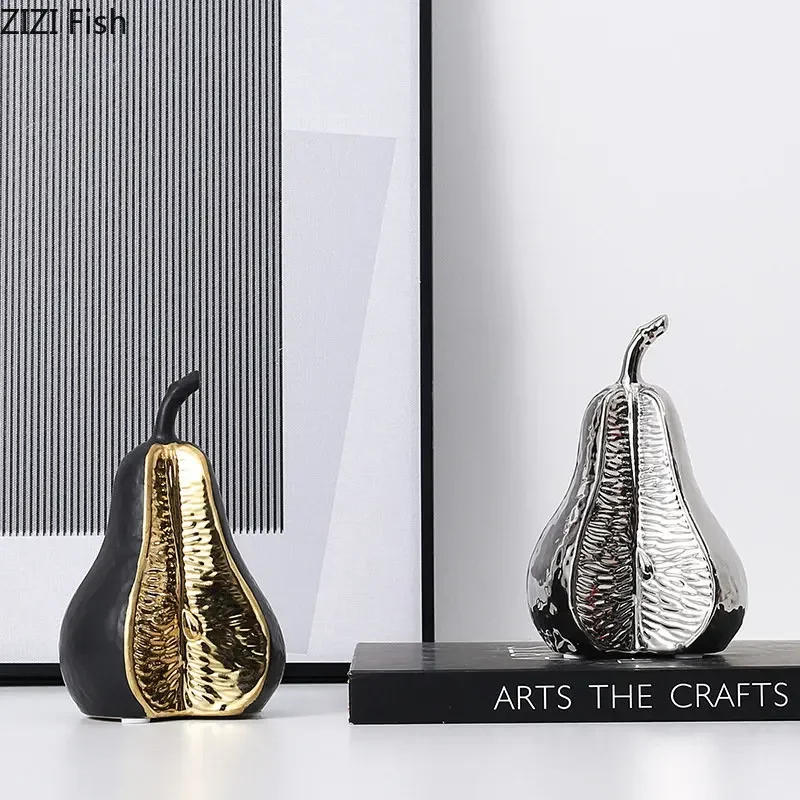 Minimalism Pear/apple Sculpture Ceramic Fruits Artwork Ornaments Desk Decoration Abstract Crafts Statue Modern Home Decor